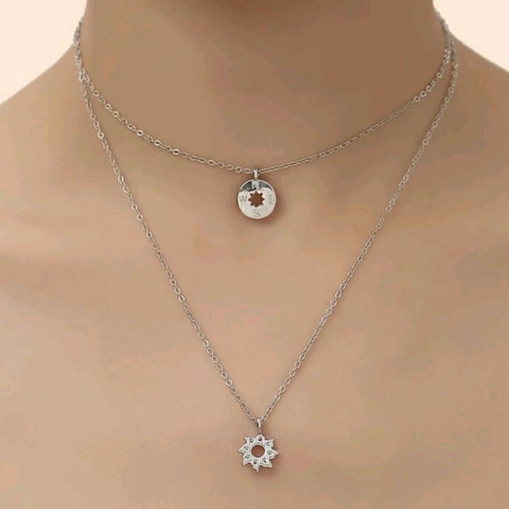 Layered Cardinal Points Stainless Steel Necklace - Picture 4 of 4